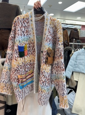 十三行现货2025冬季新款韩版时尚宽松撞色针织开衫毛衣K68607W223