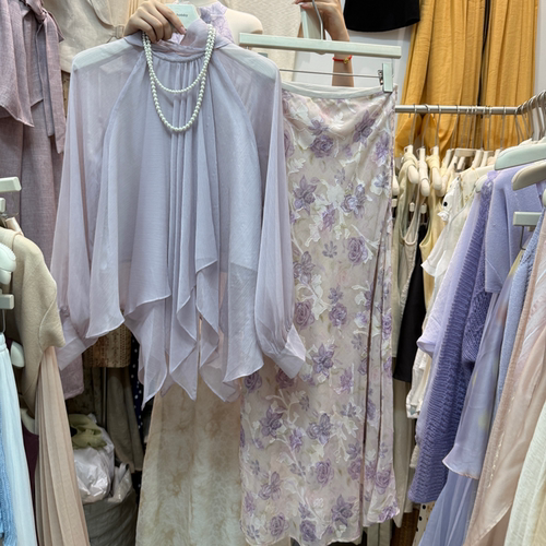 韩版不规则飘逸感衬衫碎花半身裙