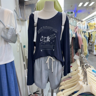 时尚慵懒风宽松印花长袖上衣