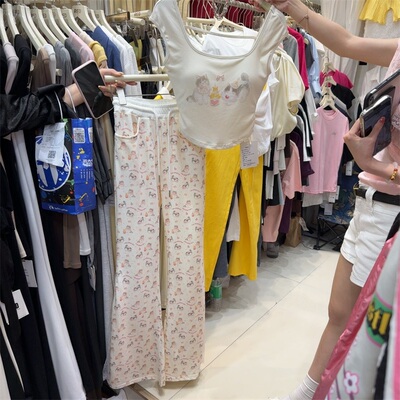 纯欲风显瘦上衣+印花显瘦长裤