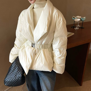 时尚 韩版 翻领收腰羽绒服外套女K00592W534 新款 韩美现货2025冬季