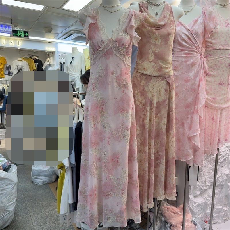 温柔系气质花色荷叶边连衣裙女