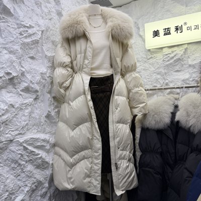 韩版时尚毛领宽松收腰长款羽绒服