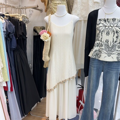 法式设计感亮片流苏吊带连衣裙