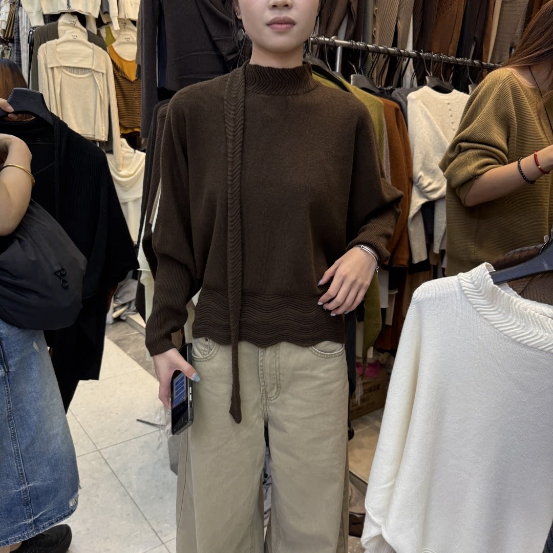 韩版飘带设计宽松百搭休闲毛衣