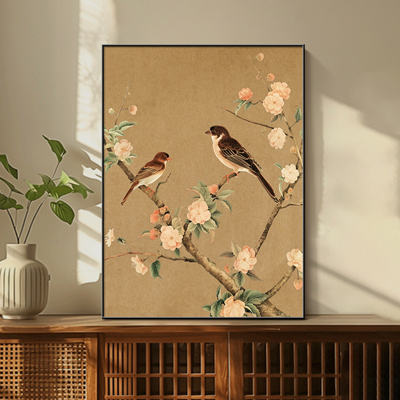 宋代美学斗柜摆画新中式卧室挂画客厅沙发背景墙装饰画茶室花鸟画