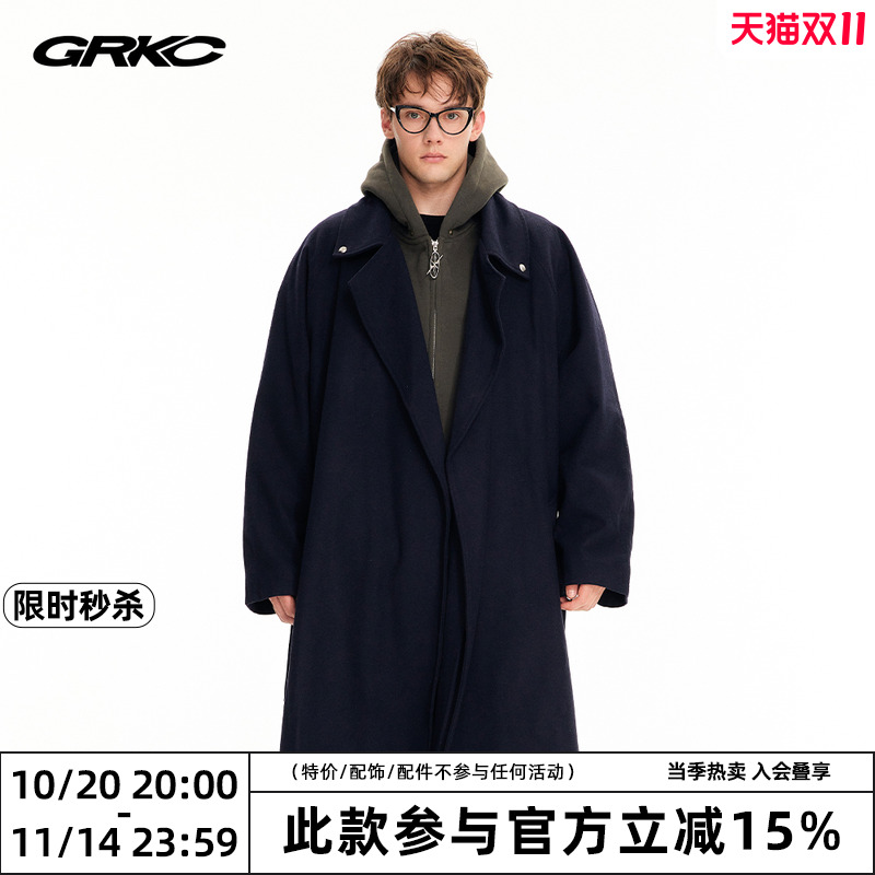 GRKC复古毛呢大衣高级感秋冬过膝