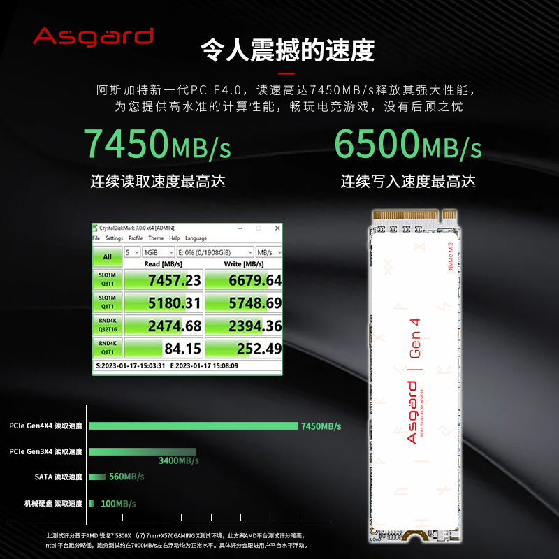 阿斯加特 1T 2T固态硬盘AN4+/AN3台式机电脑游戏笔记本ssd