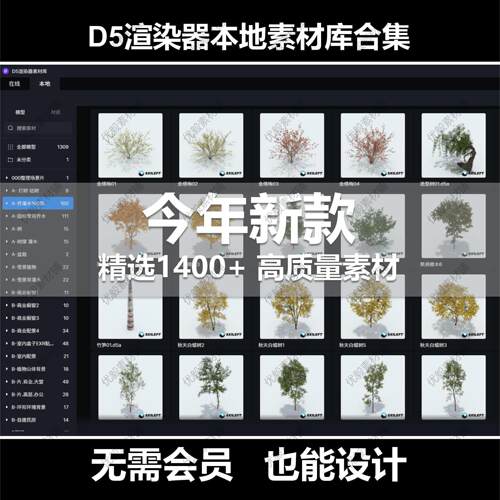 D5渲染器本地素材库合集 树木/人物/车辆/室内外环境等总合集