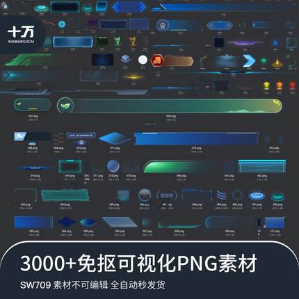 数据可视化平台大屏UI组件库边框B端界面科技素材免扣png格式jpg