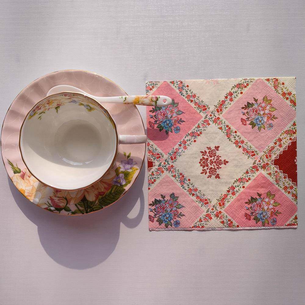 Floral Plaid Pink Paper Napkins Decoupage 蝶骨巴特派对餐巾纸
