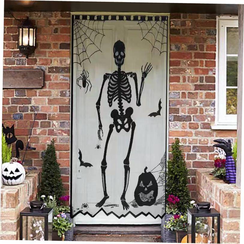 Halloween bat skull curtain black lace party decorations万圣