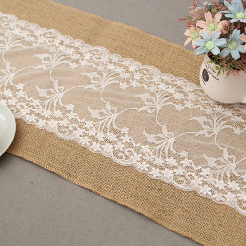 Linen table flag lace cloth Christmas黄麻布桌旗蕾丝桌布装饰