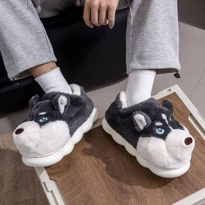 Women Indoor Cotton Slippers Cute Cartoon Dog Winter Warm Sh