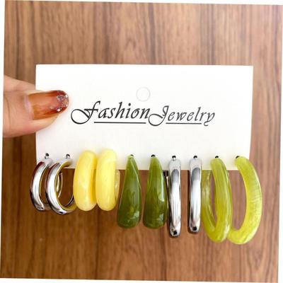 Earring set earrings women金属C型亚克力耳圈套装5件套珍珠耳环