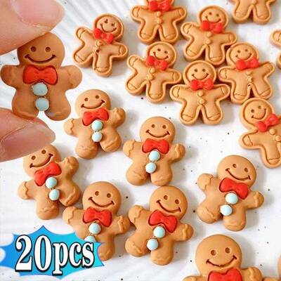 1-20PCS Cartoon Christmas Gingerbread Man Resin Flatback Cab
