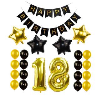 Black Gold Happy Birthday Banner Balloons Helium Number Foil