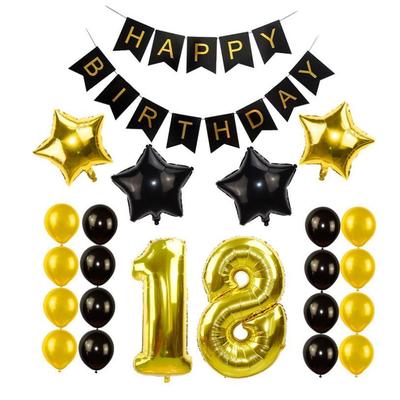 Black Gold Happy Birthday Banner Balloons Helium Number Foil
