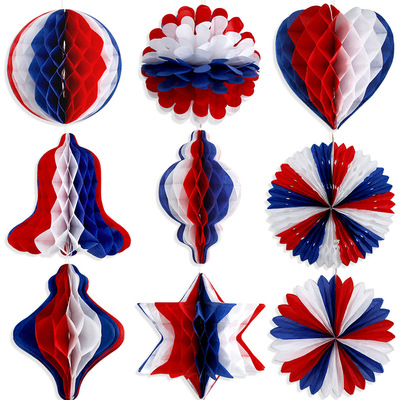 Us Daily Decorations Props Red White Blue Honeycomb Hanging