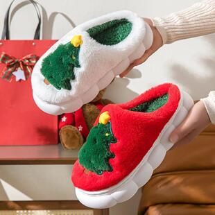 Christmas Tree Designer Fluffy Slippers Women House Flats Ca