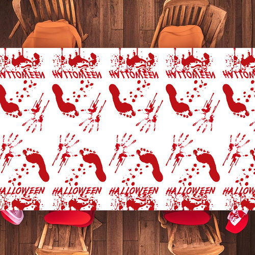 137*274cm Halloween Blood Handprint And Footprint Tablecloth