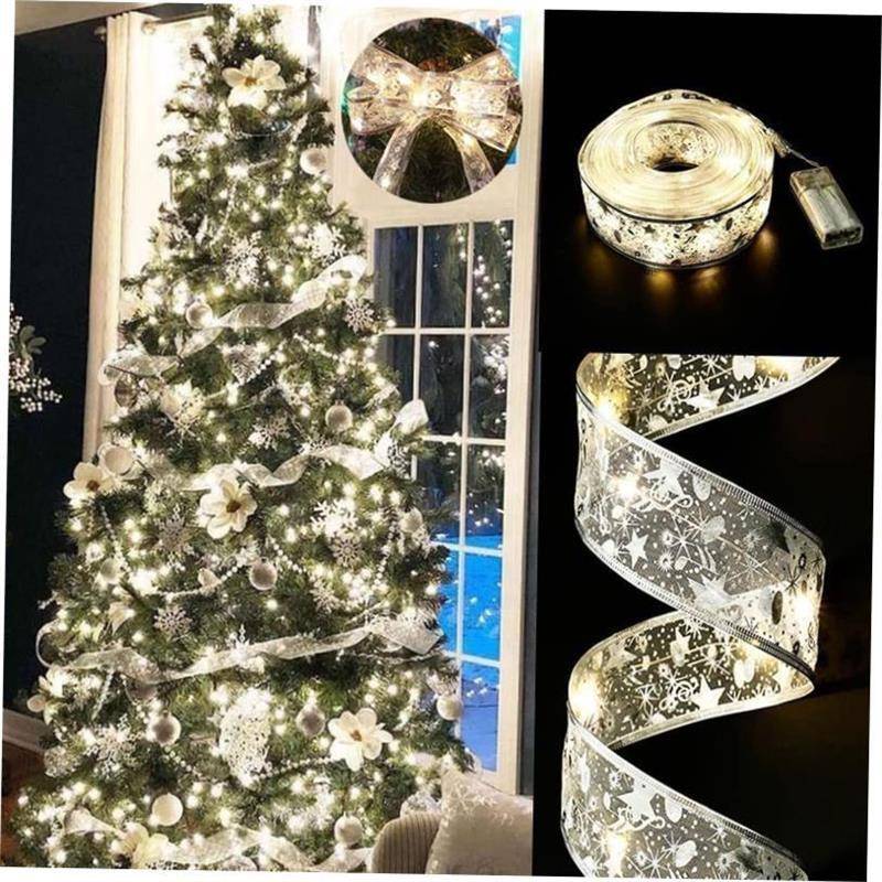 Christmas ribbons lights strung decorate Christmas tree