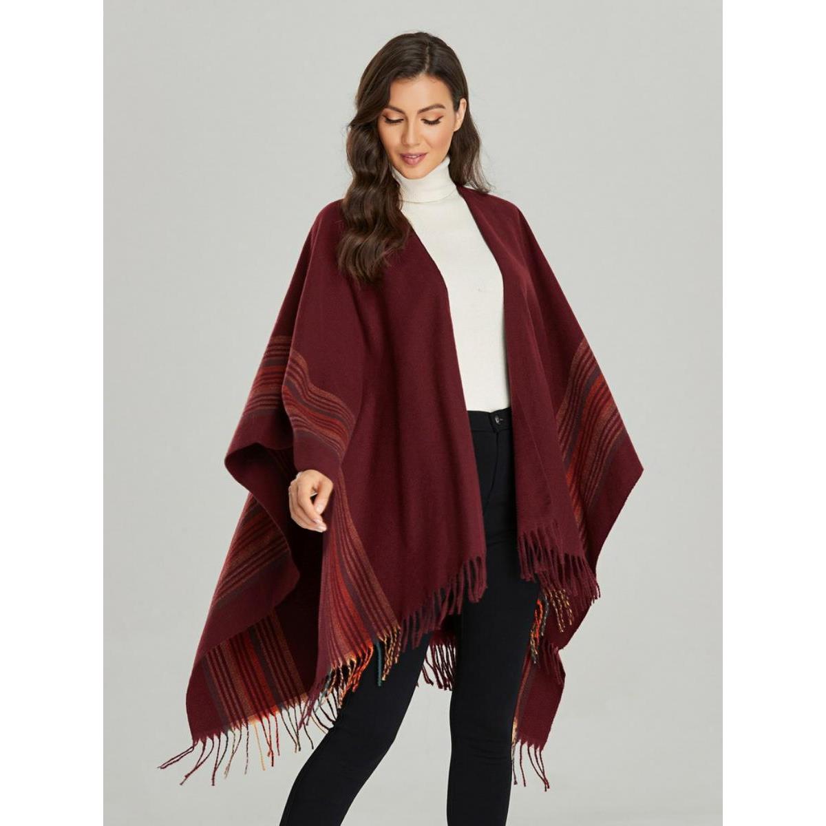 Ladies' tassel shawl with enlarged warm slit draped cloak
