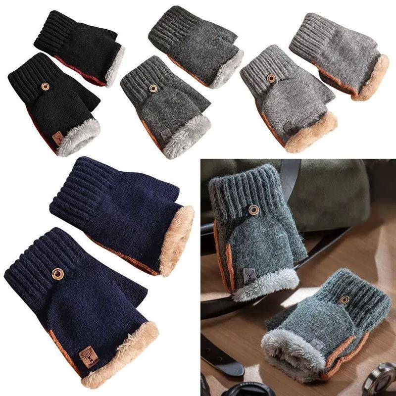 Thickened Plush Fluffy tumn Winter Knitting Mittens Flip C
