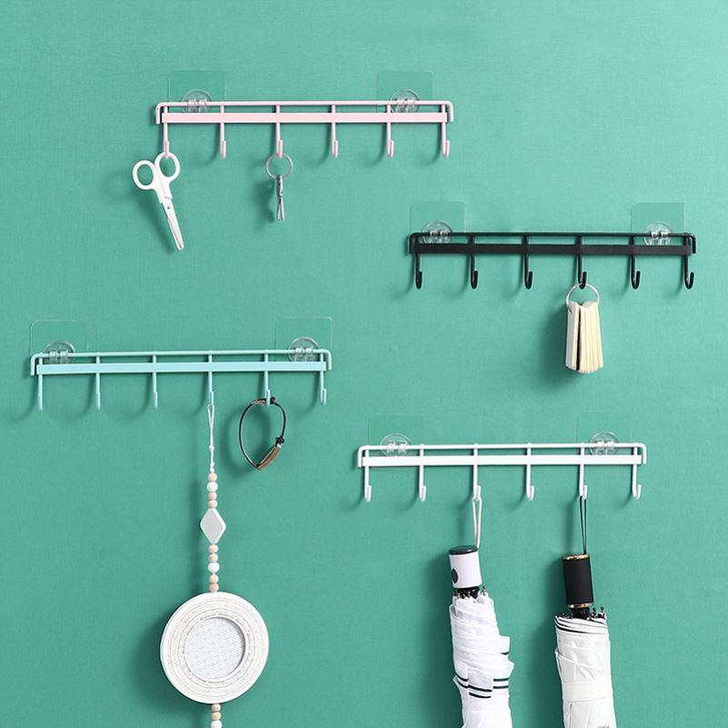 kitchen hook non-trace glue six hooks wall hanging steel