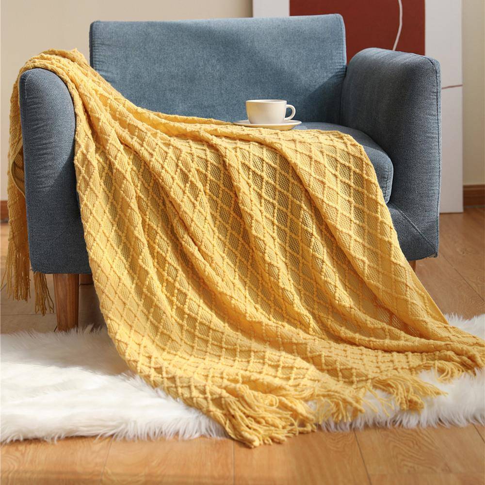 Nordic Knitted Blanket Soild Color Sofa Throw Blanket Tassel