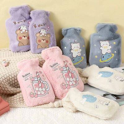 Cartoon Plush Rabbit Bear Hot Water Bottle Water Filling Vel