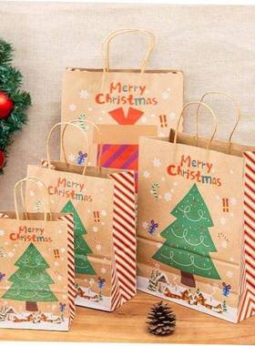 Christmas Paper Gift Bag Kraft Handle Santa packing box