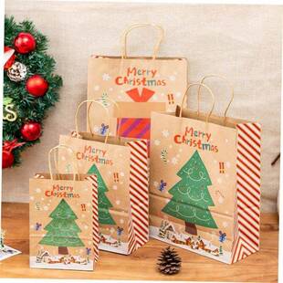 Christmas Paper Gift Bag Kraft Handle Santa packing box