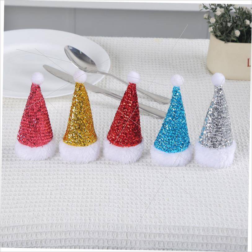 Christmas glitter cutlery cover mini Santa hat cutlery bag
