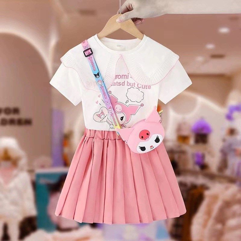 夏日多巴胺穿搭一整套女孩度假风女童洋气甜甜风短袖半身裙套装