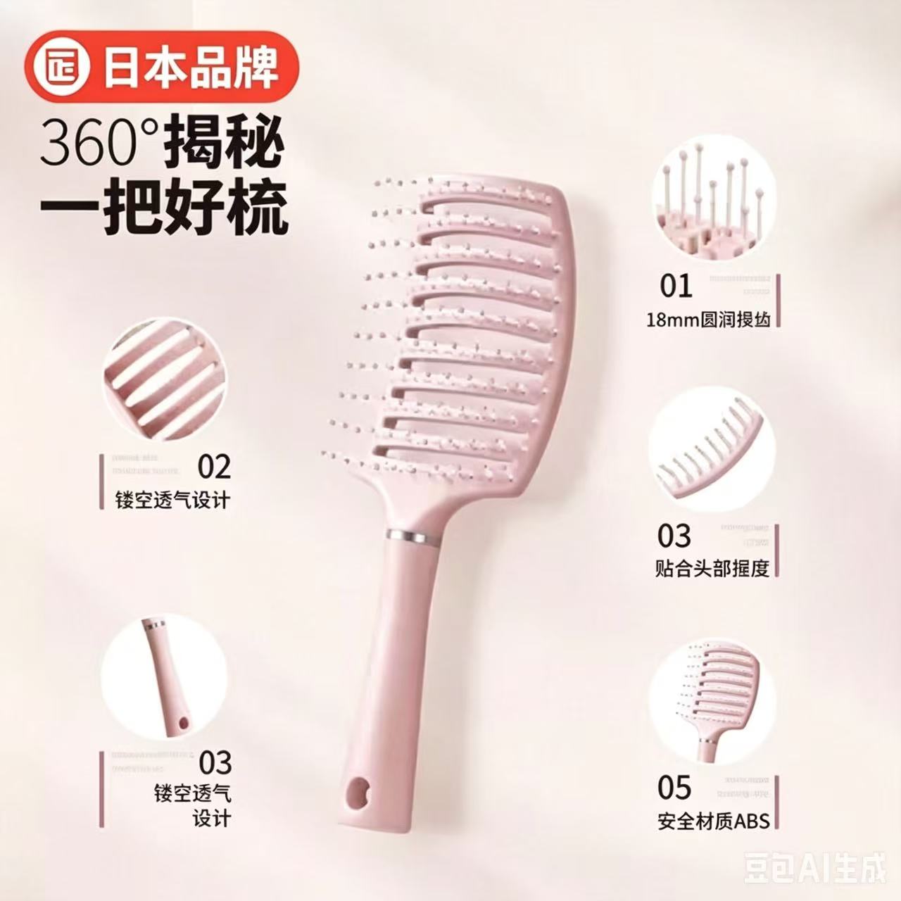 日本排骨梳高颅顶蓬松头发梳子女士专用长发卷发造型大弯梳头皮