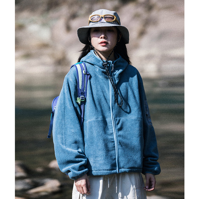 MountainValley复古连帽340G抓绒连帽保暖开衫卫衣男女款登山外套