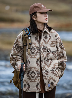 Mountain valley冬装美式复古民族风加厚工装毛呢长袖衬衫 男女款