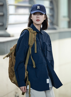 Mountainvalley23SS日系户外多口袋工装长袖衬衫男女宽松机能衬衣