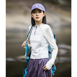 T恤跑步骑行训练衫 长袖 Mountain户外运动徒步拼色半拉链立领修身
