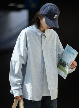 Mountain valley23SS日系简约复古细条纹长袖衬衫 男女款休闲衬衣