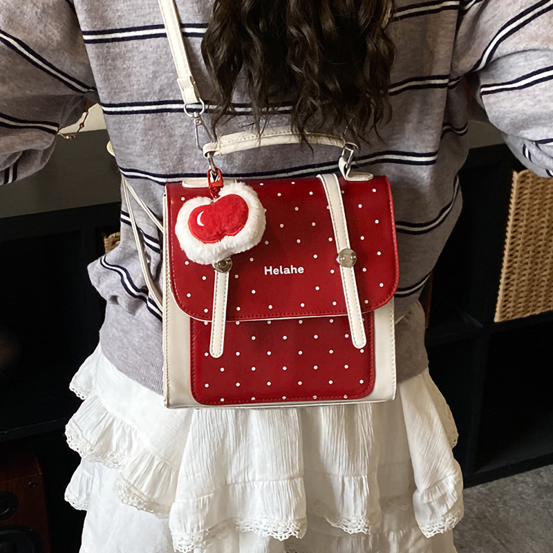 韩系ins小众波点少女双肩包女2026新款洋气质感通勤背包手提书包,箱包皮具/热销女包/男包,双肩背包,淘宝优惠券,粉丝福利购,淘宝优惠卷