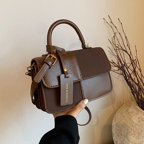 秋冬复古手提包包女2025新款百搭单肩斜挎包高级感撞色时尚小方包