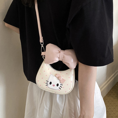 可爱Kitty超火波点包包女2026新款迷你斜挎小包蝴蝶结手提口红包