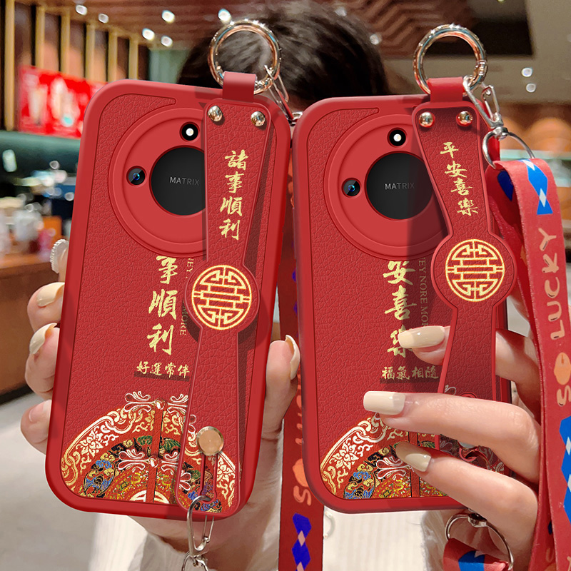 适用华为荣耀X60手机壳防摔BRC-AN00硅胶软边Honor可斜挎腕带X60Pro镜头全包保护套女BRP中国风背带挂绳新款