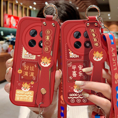 适用oppoa6i手机壳A6Pro 5G喜庆红色保护套OPPO A6GT祝福文字A6i可斜挎腕带壳女硅胶防摔背带挂绳好运新年款