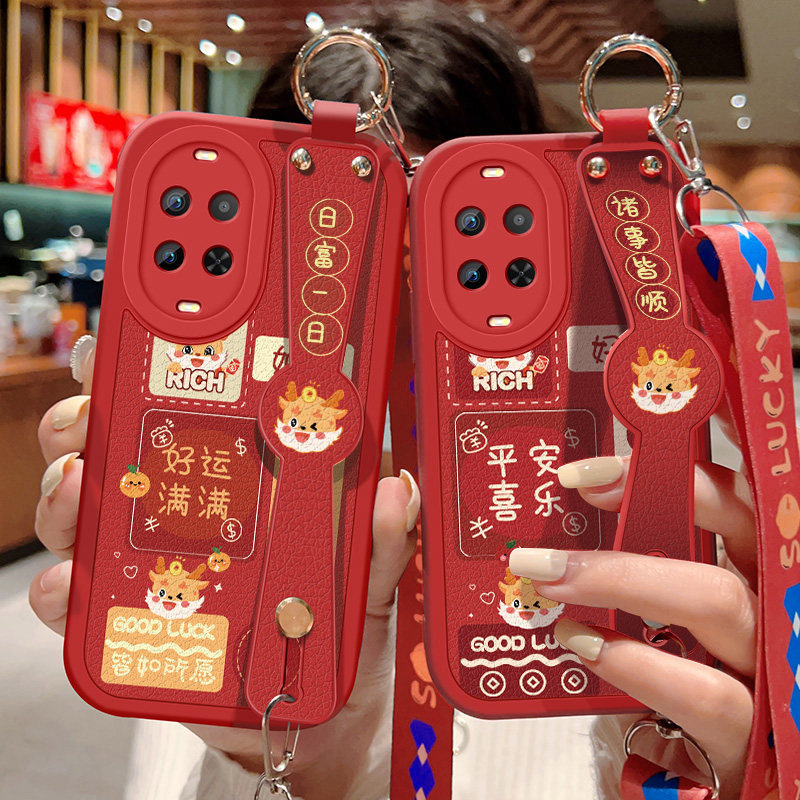 适用华为nova15手机壳nova15Pro喜庆红色保护套nova15Ultra祝福文字可斜挎腕带壳硅胶防摔背带挂绳好运新年款