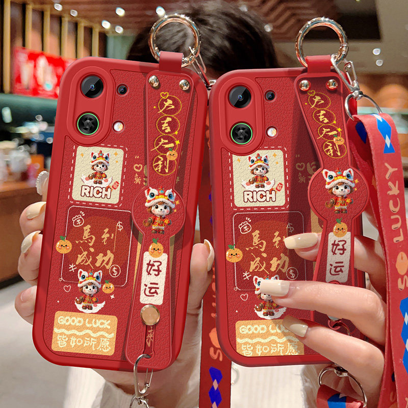 适用oppok13s手机壳防摔K13x马到成功卡通保护套OPPO斜挎挂绳K13Turbo腕带小羊皮Pro软胶全包边新年款外壳女