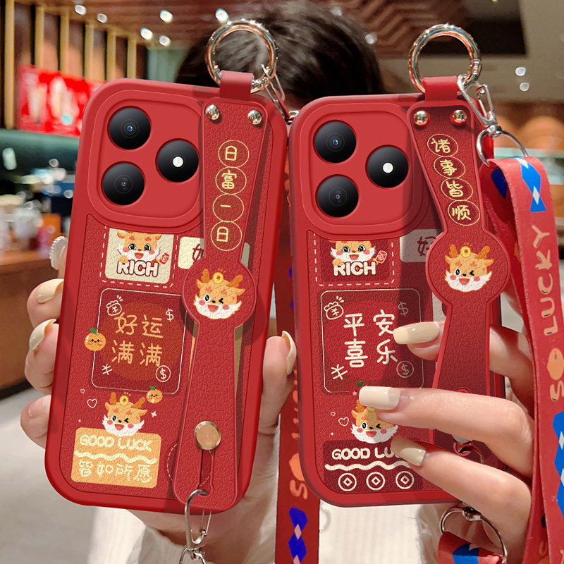适用华为Hi畅享80手机壳JLG-AN00喜庆红色保护套Hi畅享80S祝福文字可斜挎腕带壳硅胶防摔背带挂绳好运新年款