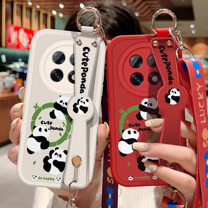 适用oppoa6pro手机壳A6GT 5G卡通熊猫保护套OPPO A6i可斜挎腕带A6Pro硅胶防摔小羊皮软壳全包边背带挂绳新款